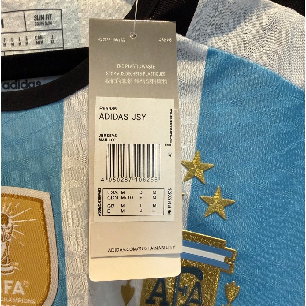 Adidas Mens Argentina Messi 10 World Cup Home Jersey Blue White M NWT - Picture 5 of 5